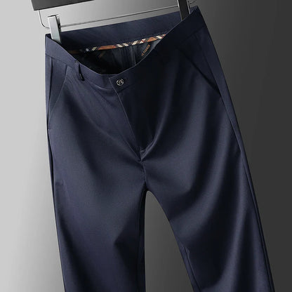 Men's High Elastic Anti-Wrinkle Straight Fit Business Pants | Non-Iron Formal Casual Trousers (1-Pack)