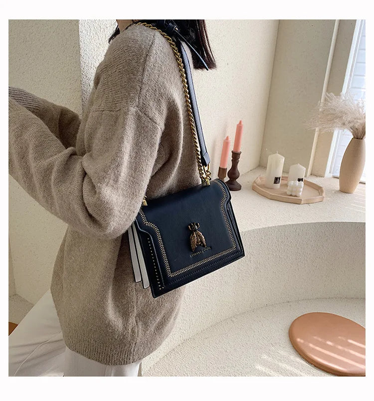Luxury Brand Women Handbag 2024 New Retro Bee Female Shoulder Bag Simple High Quality Leather Designer Crossbody Bags