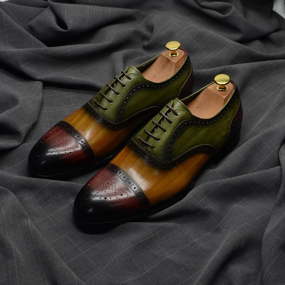 Luxury Italian Men's Wedding Dress Shoes Genuine Leather Cap Toe Lace-up Oxfords Lace-up Brogue Black Business Formal Shoes Man