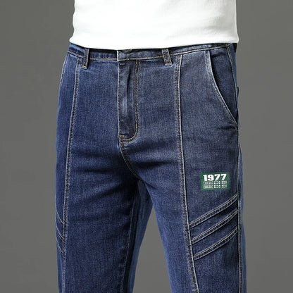 Luxury Stretchy Straight Leg Jeans plus Size Loose Fit Fashionable Printed Bottoms Versatile High Waist Denim Trousers