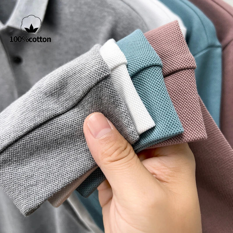100% Cotton Polo Shirt, Four Seasons Universal  Leisure Long Sleeve, Breathable Lapels T-shirt, Perfect for Golf Sports Durable