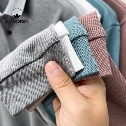 100% Cotton Polo Shirt, Four Seasons Universal  Leisure Long Sleeve, Breathable Lapels T-shirt, Perfect for Golf Sports Durable