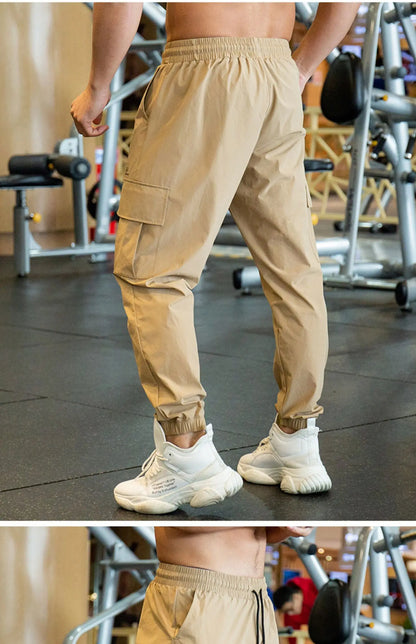 Mens Fast Dry Stretch Long Pants Elastic Waist Casual Drawstring Solid Color Ice Silk for Male Business Fashion Sports Trousers