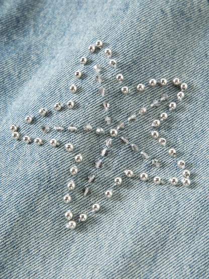 2026 Summer Women‘s Starfish Embroidered Denim Midi Skirt, Vintage A-Line Long Skirt Office Commute Versatile Daily Style