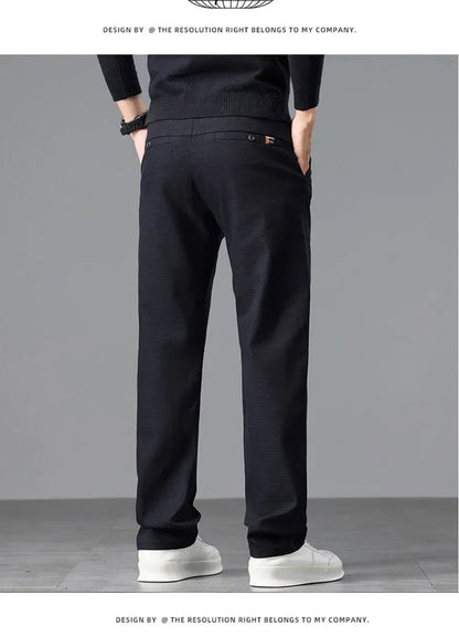 Fleece Men's Casual Pants 2025 Winter New Soft Fashion Business Velvet Slim Trousers Stretch Thick Classic Plush Male Pants
