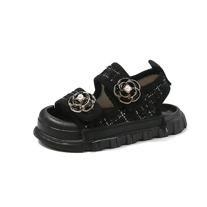 Rose Sweet Style Sandals Summer Solid Color Girls Baby Sandals Open Toe Small PU Slipper Shoes Size 21-35