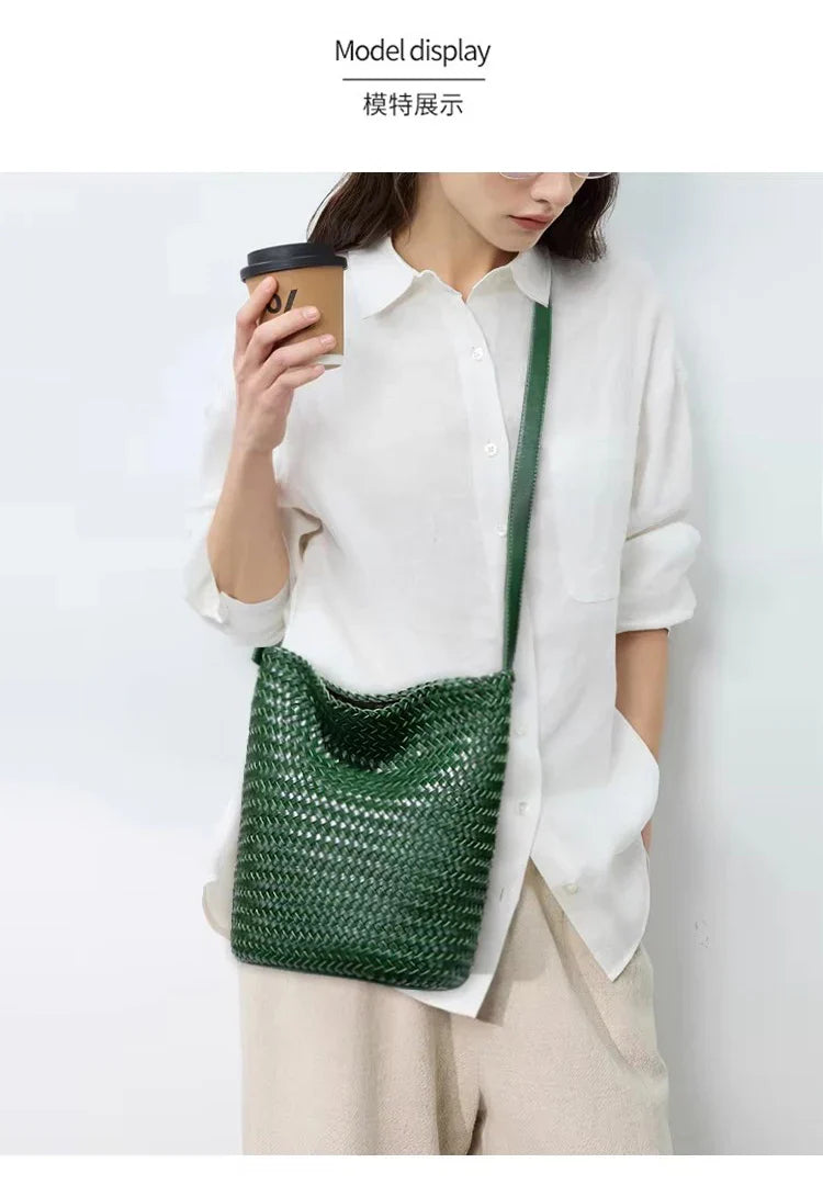 luxury woman handbagNew high end Hand-woven genuine leather women's bag large capacity shoulder tote bag underarm bag bucket bag