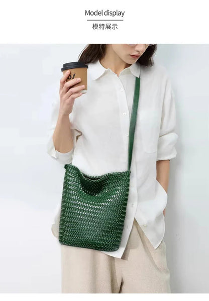 luxury woman handbagNew high end Hand-woven genuine leather women's bag large capacity shoulder tote bag underarm bag bucket bag