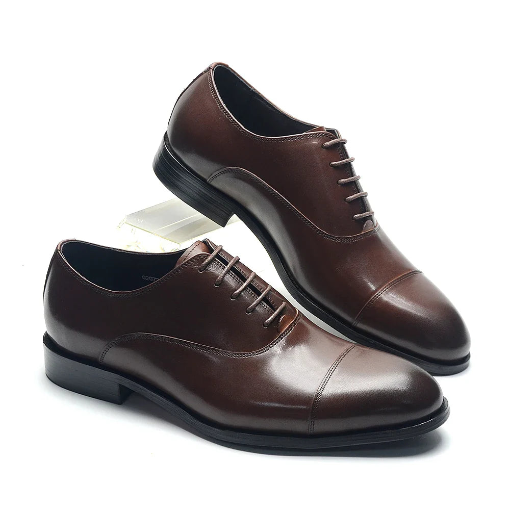 Genuine Leather Handmade Men's Oxford Dress Shoes Cap Toe Lace-Up Classic Business Office Shoe Wedding Party Formal Shoes Man