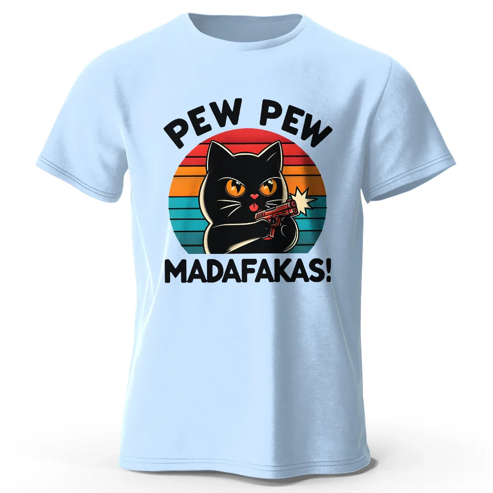 Cute Hand-Drawn Cat Doodle Print 100% Cotton T-Shirt, Ultra Soft Round Neck Short Sleeve Tee for Men & Women