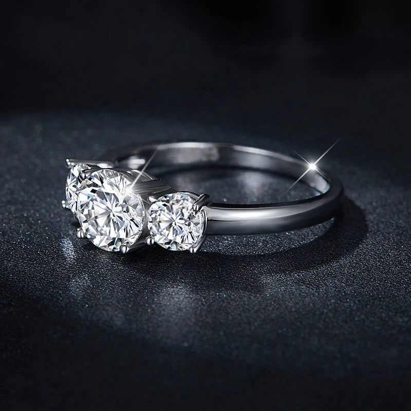 4CT Moissanite Engagement Ring for Women 3-stone S925 Sterling Silver with Gold Plated Wedding Band Promise Diamond Rings