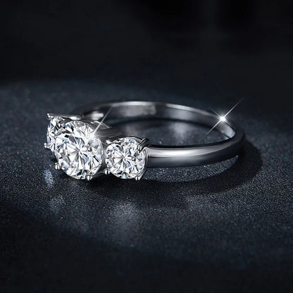 4CT Moissanite Engagement Ring for Women 3-stone S925 Sterling Silver with Gold Plated Wedding Band Promise Diamond Rings
