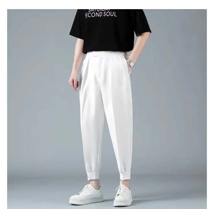 Pleats Men's Casual Harem Pants Japanese Style Fashion Loose Pants Harajuku Male Feet Solid Color Youth Trousers Streetwear
