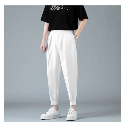 Pleats Men's Casual Harem Pants Japanese Style Fashion Loose Pants Harajuku Male Feet Solid Color Youth Trousers Streetwear