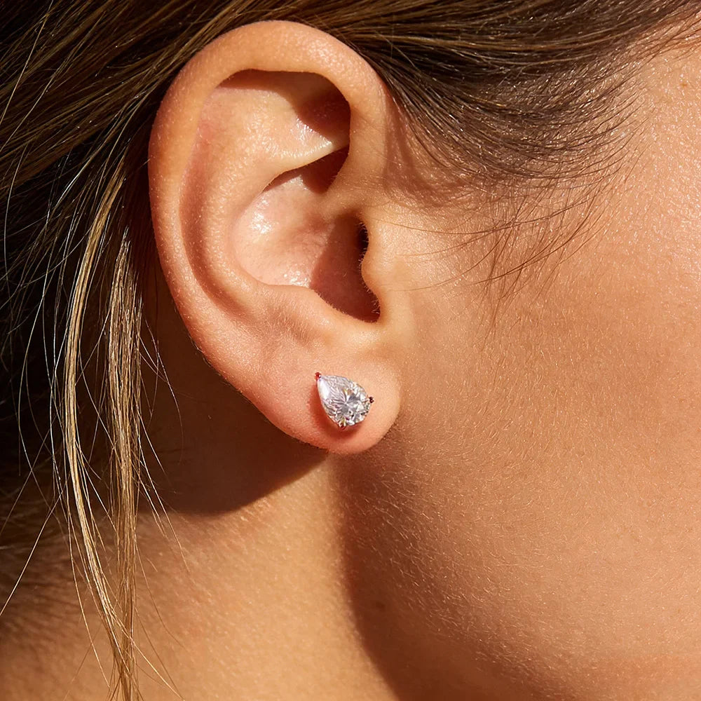 0.5-4Carat Pear Cut Moissanite Stud Earrings 100% S925 Silver Waterdrop Lab Diamomd Ear Studs for Women Fine Jewelry Gift