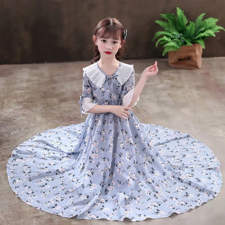 Long Floral Princess Party Dress for Girls 5-16Y Summer Elegant Bohemian Chiffon Maxi Dresses Teenage Girl Holiday Clothes 13 14