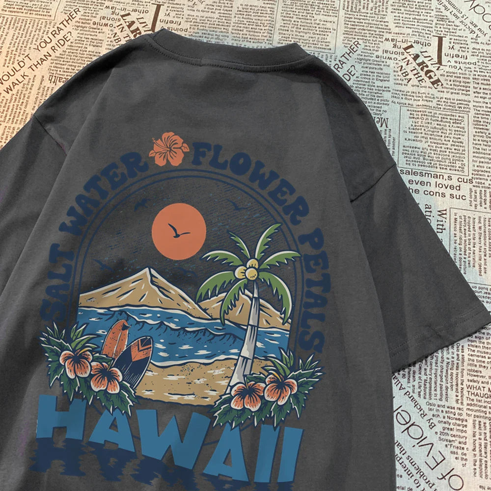 Salt Water Flower Petals Hawaii Tshirts Men Women Casual Sweat T Shirts Casual Cotton Tee Clothes Hip Hop Oversize Tops Couple