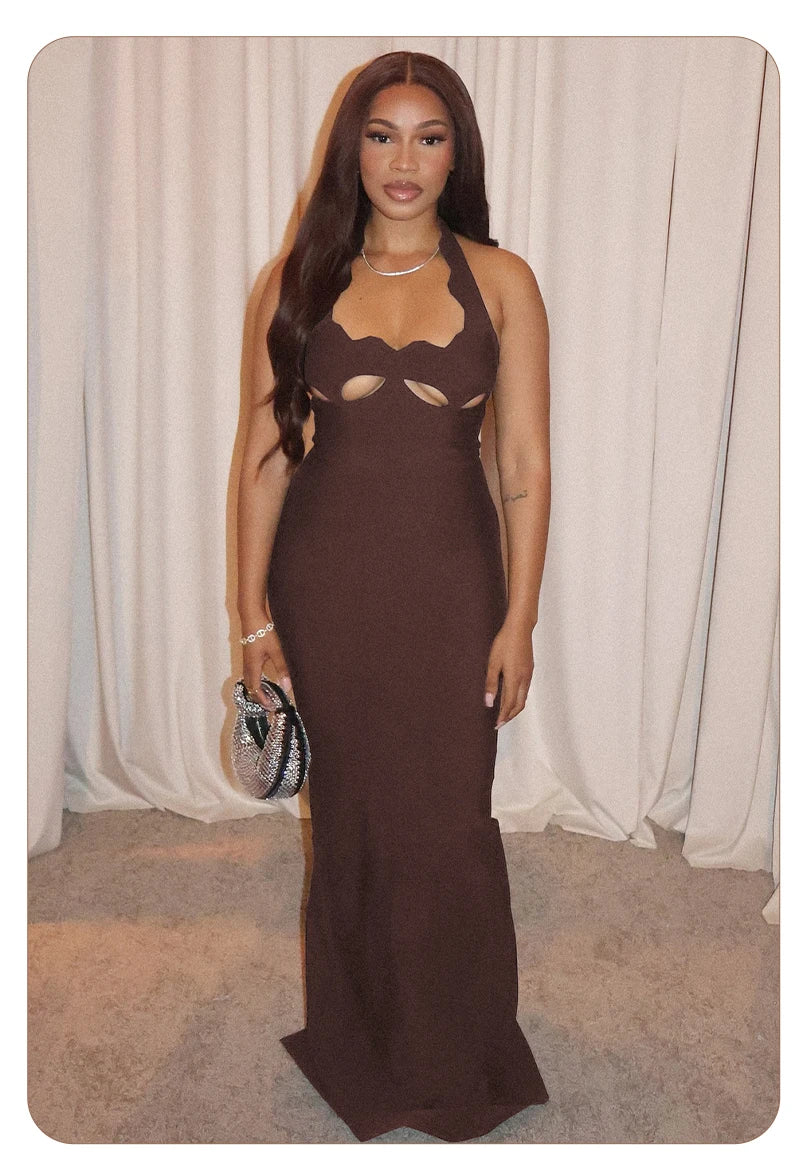 Red Cut-Out Halter Bodycon Christmas Dress for Women Sexy Backless Evening Dresses Sleeveless Slim Fit Party Dress
