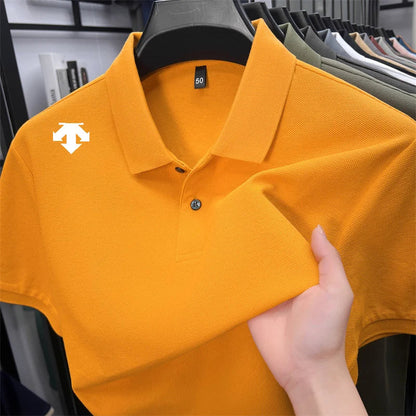 100% men's summer luxury brand polo shirt lapel geometric printing short sleeves t-shirt outdoor leisure men clothing tops