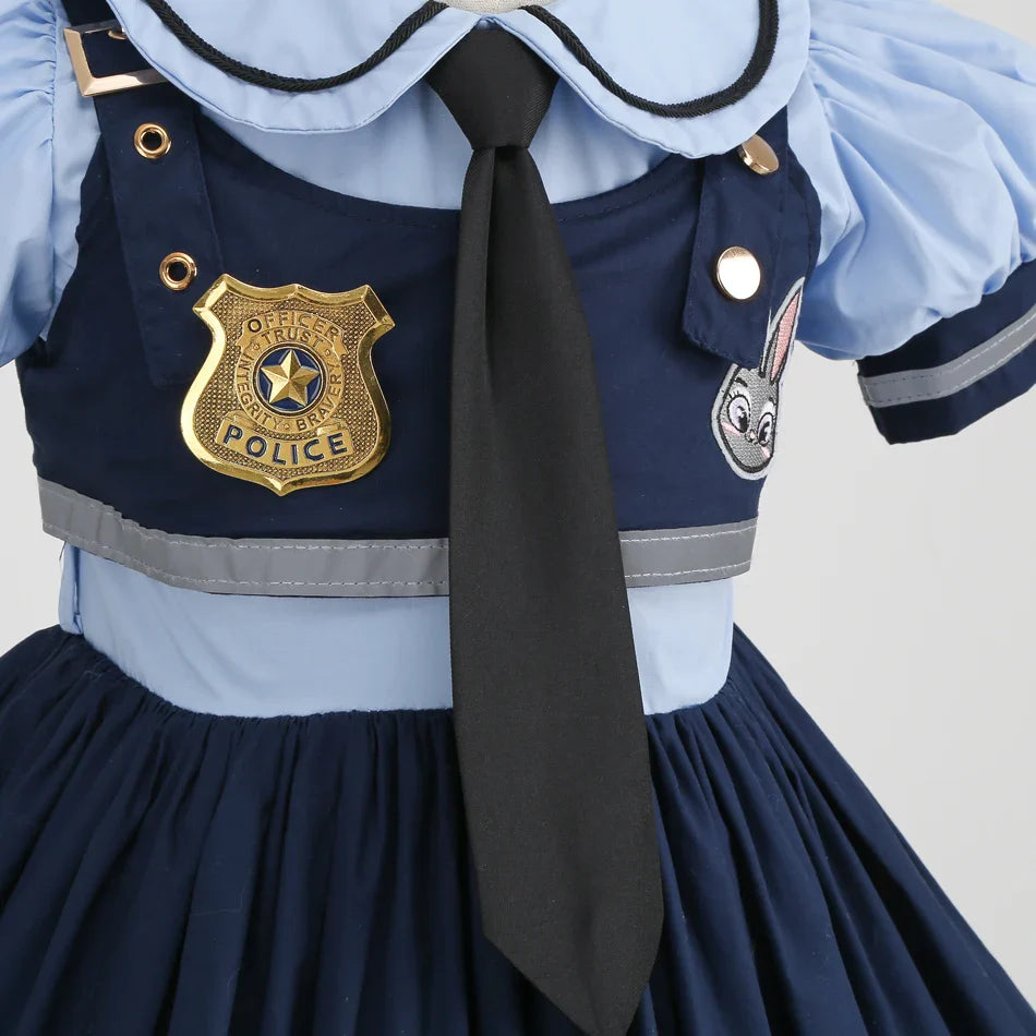 Judy Cosplay Costume Kids Carnival Party Dress Girls Tie Headdress Belt Socks Sets Police Role Play Movie Uniform Birthday Gift