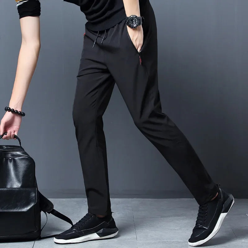 New Summer men's ice silk quick drying casual pants slim fit Korean version pants sports  Male Brand Clothing Trousersfor