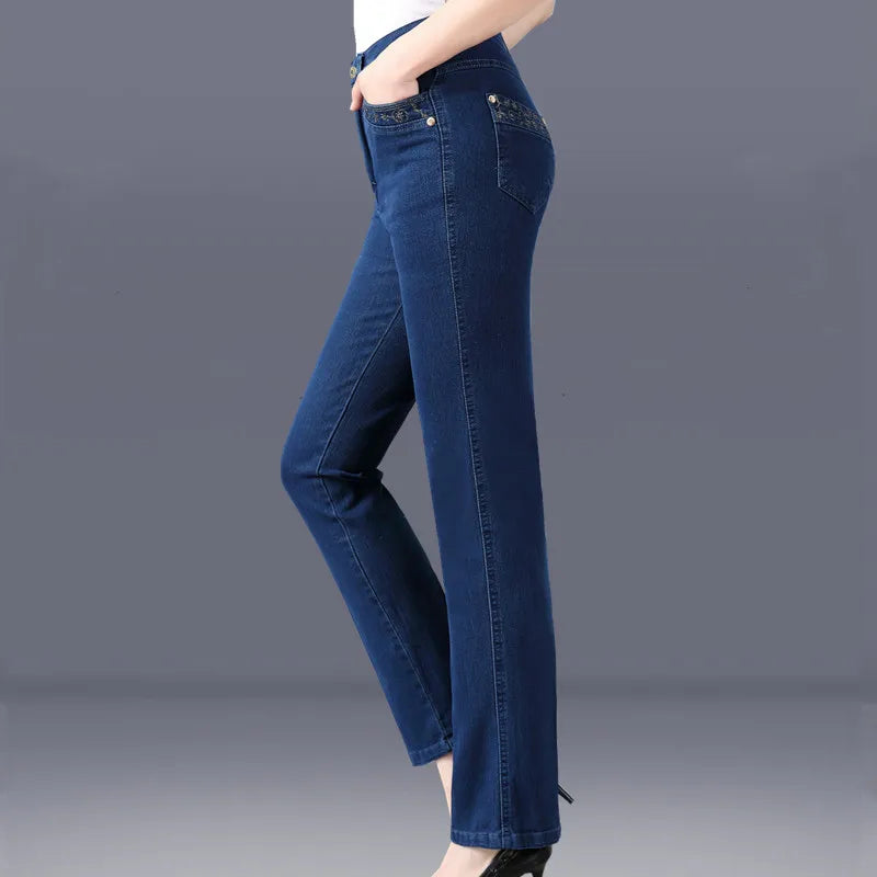 High waisted Loose Straight leg pants Women's Casual Denim Trousers