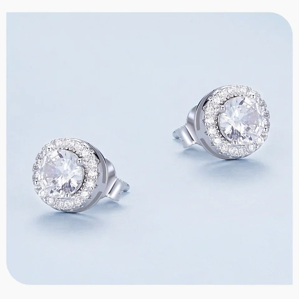 Gold Plated Halo CZ Stud Earrings 925 Sterling Silver Hypoallergenic Classic Elegant Heart Earrings Jewellry BSE894