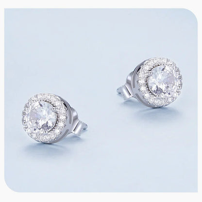 Gold Plated Halo CZ Stud Earrings 925 Sterling Silver Hypoallergenic Classic Elegant Heart Earrings Jewellry BSE894
