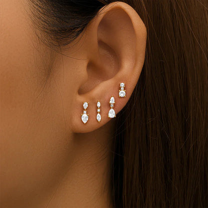 925 Sterling Silver 3pcs 4pcs Set Zircon Stud Earrings 18k Gold Star Minimalism Huggies Earring Fine Jewelly Set Party Gift