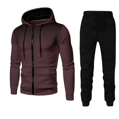2025 New Men's Sports Set Spring and Autumn Outdoor Running Clothing Dot Print Zipper Hoodie Sports Pants Two Piece Set