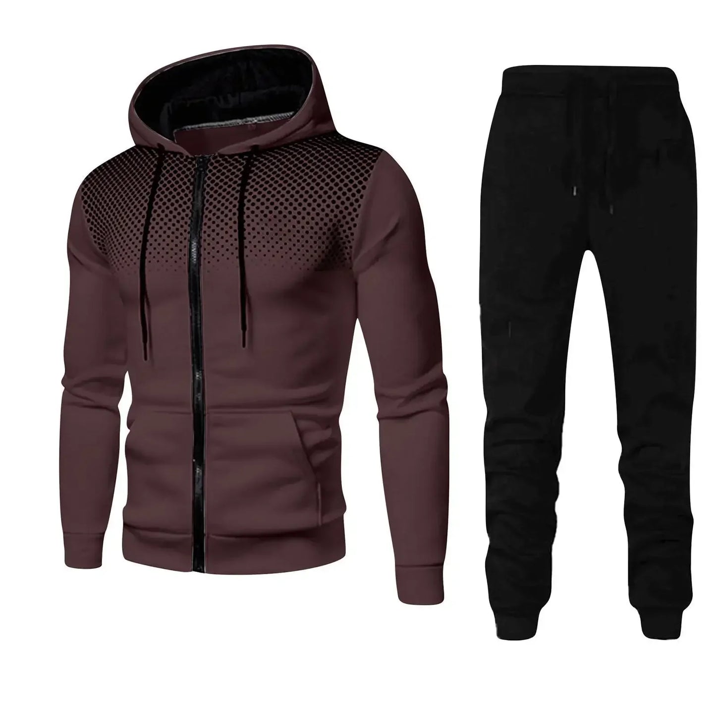 2025 Men's Sports Set Outdoor Running Clothing Spring Autumn Dot Print Zipper Hoodie And Sports Pants Two-Piece Set