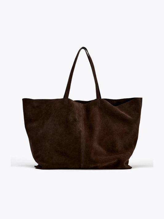 Ladies' single-shoulder bag, cowhide handbag, super large capacity shopping bag, solid-color single-shoulder tote bag, a gift fo