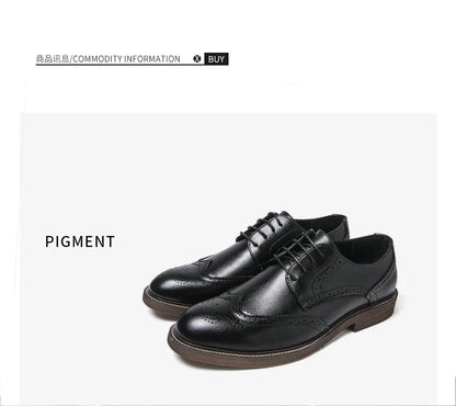 Retro leather shoes - men's brook engraved lace-up British business formal soft-soled fashionable casual trendy shoes