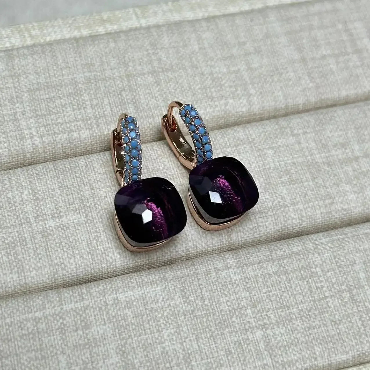 10.6mm Nudo Earrings Inlay Turquoise Zircon For Women Blue Topaz Drop Candy Square Crystal Earring Fashion Jewelry Gift