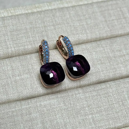 10.6mm Nudo Earrings Inlay Turquoise Zircon For Women Blue Topaz Drop Candy Square Crystal Earring Fashion Jewelry Gift