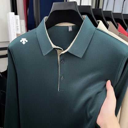 Autumn Hot Sales New Men's Polo Shirt High Quality Lapel Exquisite Print Long Sleeve T-Shirt Wrinkle Resistant Business Menswear