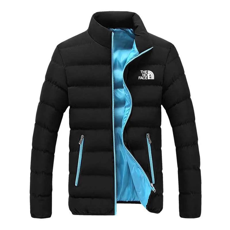 Men's warm Parker jacket casual solid color round neck windproof