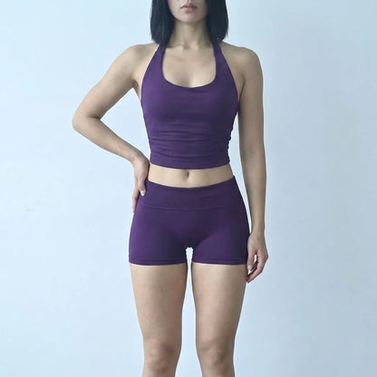 Sexy Halter Neck Beautiful Back High Waist Peach Sports Bras Shorts Suit Pilates Gathering Yoga Vest Training Fitness Bra Sets