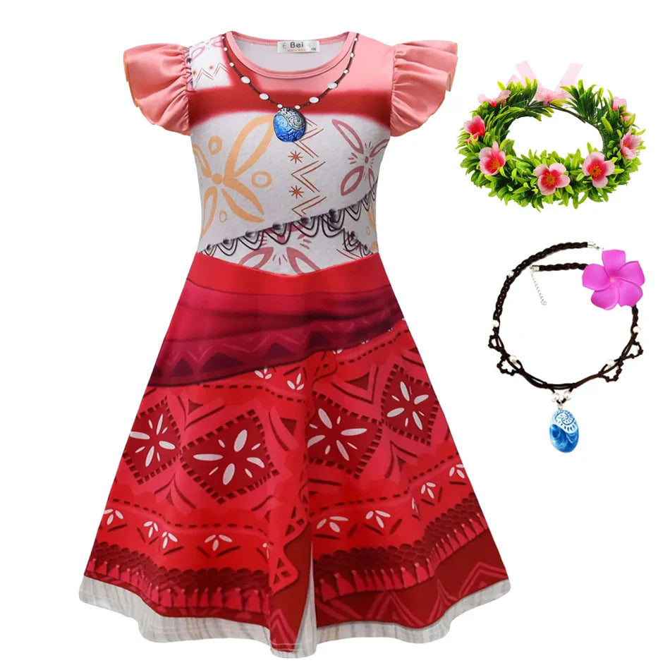 2024 New Movie Moana 2 Girl Dress Halloween Party Costume Princess Fancy Clothes Children Vaiana Outfit Dress