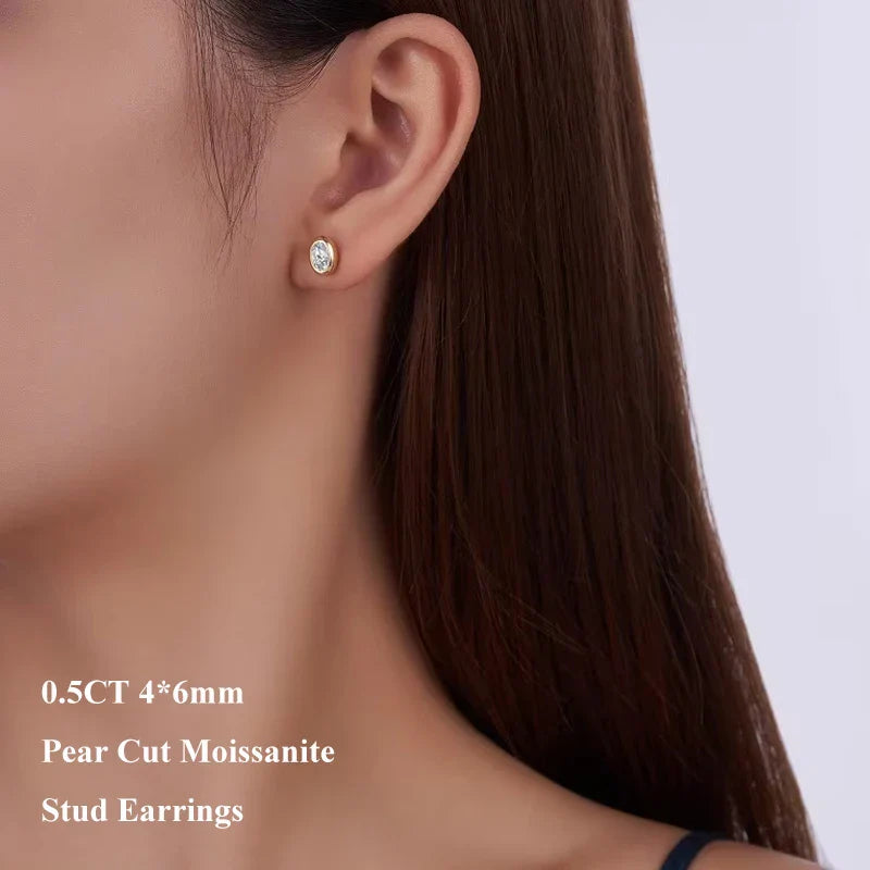 Oval Round Bezel 0.5CT Moissanite Stud Earrings for Women 925 Silver Plated 18k Pass Diamond Test Bubble Ear Jewelry Gift