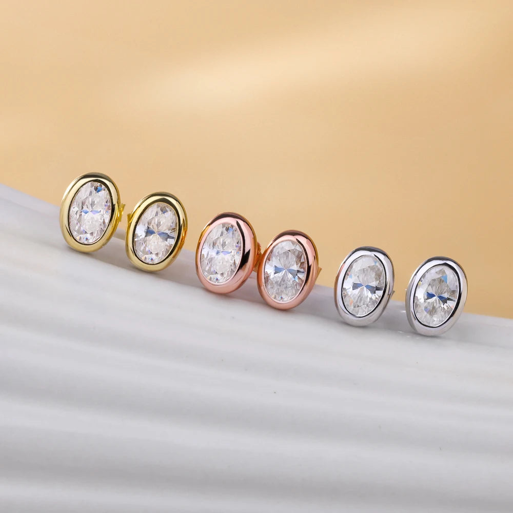 18K Gold Plated 0.5/1c Moissanite Stud Earring for Women Bezel Set Oval Cut Lab Grown Diamond S925 Silver Jewelry With Certified