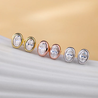 18K Gold Plated 0.5/1c Moissanite Stud Earring for Women Bezel Set Oval Cut Lab Grown Diamond S925 Silver Jewelry With Certified