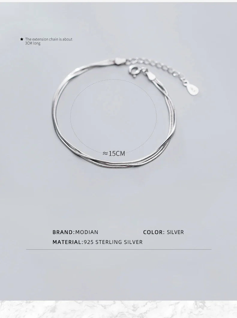 Simple Three Layer Snake Bone Chain for Women 925 Sterling Silver Fashion Link Chain Bracelet Fine Jewelry 2020 Design