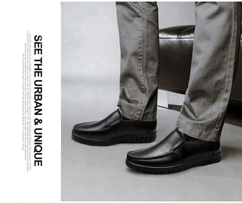 Genuine Leather Men's Shoes Breathable Soft Bottom Casual Business Shoes for Middle-Aged And Elderly Spring Autumn Wear