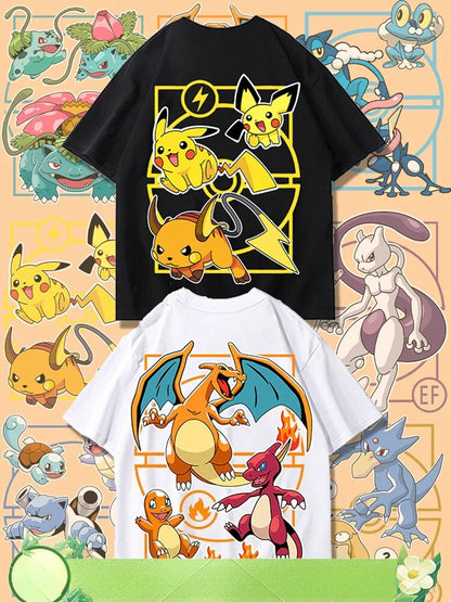 Short Sleeve T-Shirt Gengar Psyduck Mewtwo Printed Men's Boys and Girls Summer New Fashion Top