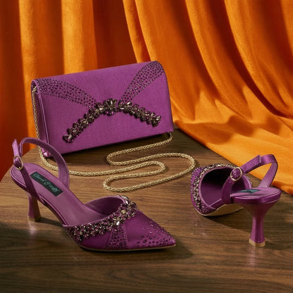 2026 Italian Inspired Coffee Pointed Toe High Heels Matching Handbag Set  COMFORT INCLUDED Elegant Wedding Party Shoes for Women