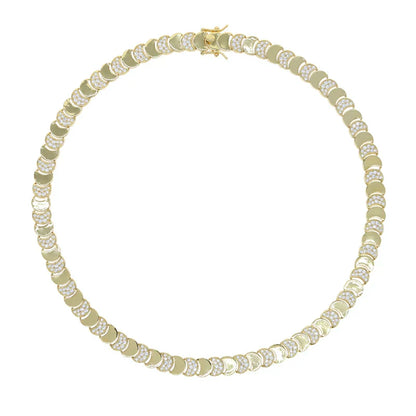 Gold Color Fashion Women Jewelry Set Geometric Shiny Plain Paved 5A CZ Moon Shaped Chain Choker Necklace Bracelet