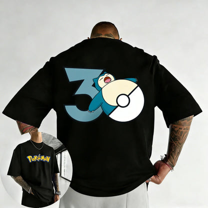 30th Anniversary Snorlax Printed T-shirt Summer Men's and Women's Trendy Large Loose Casual Y2K Short Sleeve Top