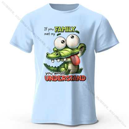 Cartoon Alligator Print 100% Cotton T-Shirt, Soft & Breathable Round Neck Short Sleeve Tee, Unisex Fun & Quirky Style
