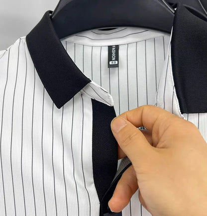 Brand striped design men's short sleeve fashionable polo shirt 2024 summer new cool and breathable casual lapel golf T-shirt
